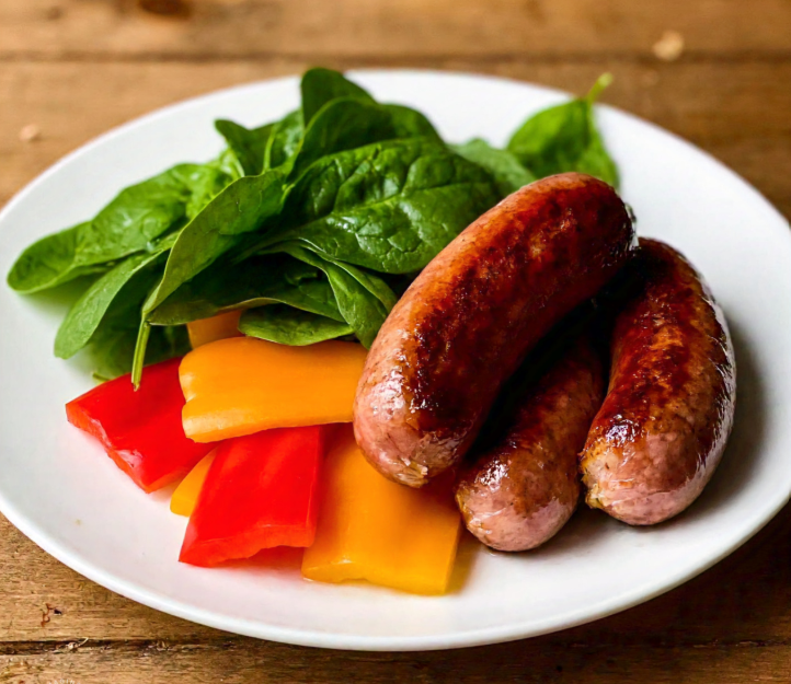 Turkey sausage on a plate with vegetables