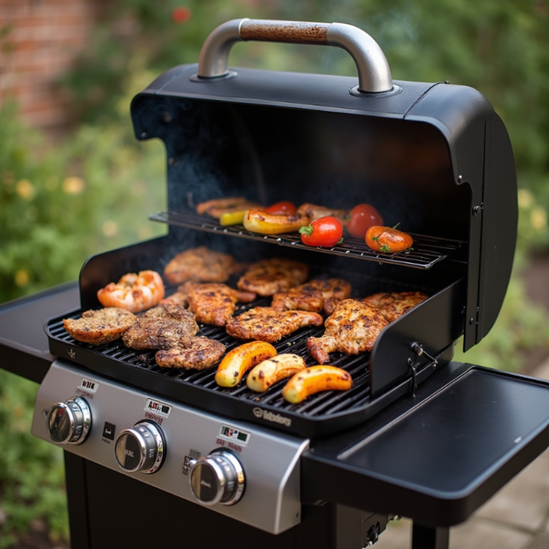 Traeger grill loaded with a variety of meats and vegetables.