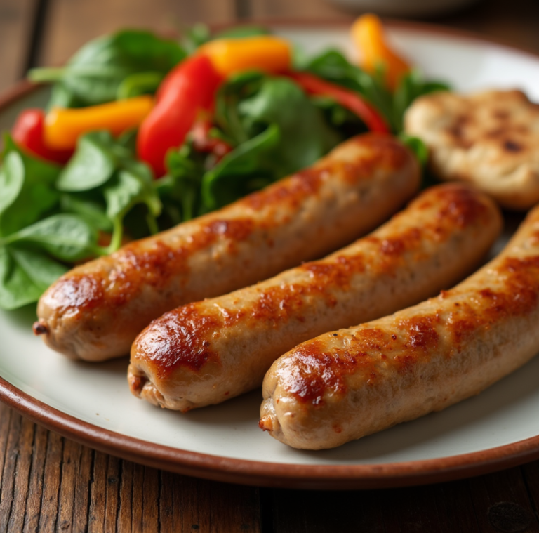 Turkey sausage on a plate with vegetables