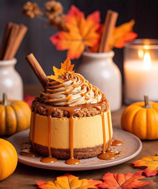  Seasonal Charlotte Russe variation with pumpkin spice cream and caramel drizzle, perfect for autumn.