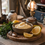 Cowboy butter recipe with a bowl of creamy, herbed butter surrounded by fresh ingredients like garlic, lemon, and parsley.