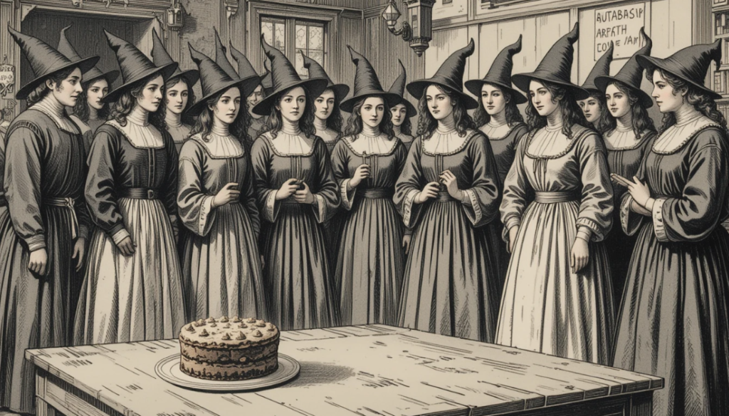 Witches Cake 101: History, Recipes, and Tips for a Perfect Bake 2 Historical depiction of the Salem Witch Trials with a Witches Cake, highlighting its dark origins.