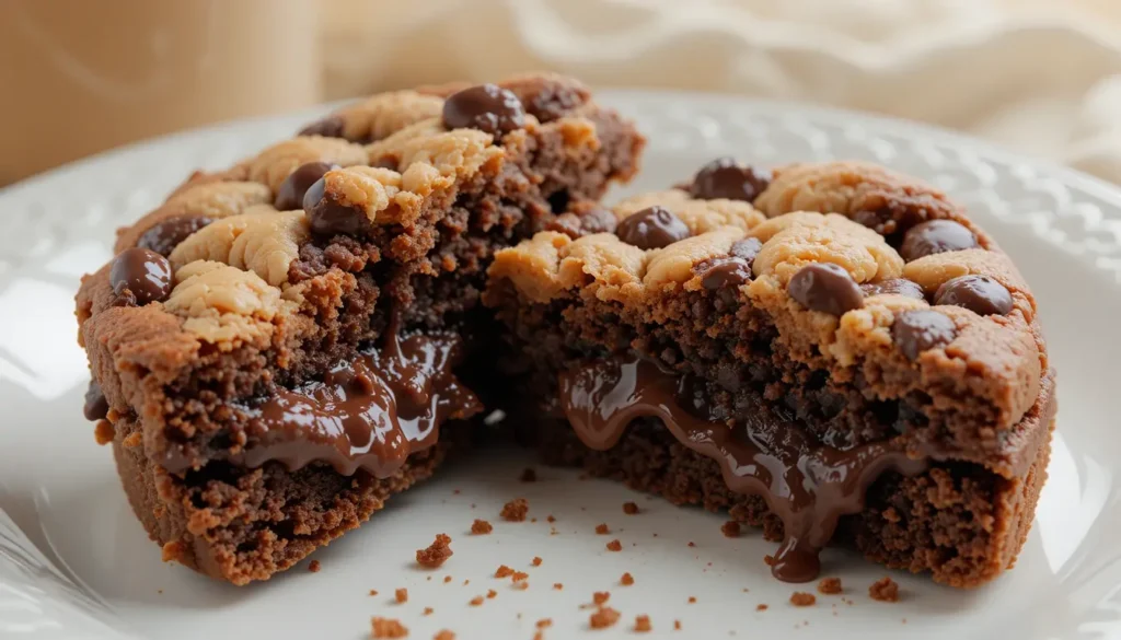 The Difference Between a Blondie and a Brookie 9 A brookie cut in half revealing its brownie and cookie layers.