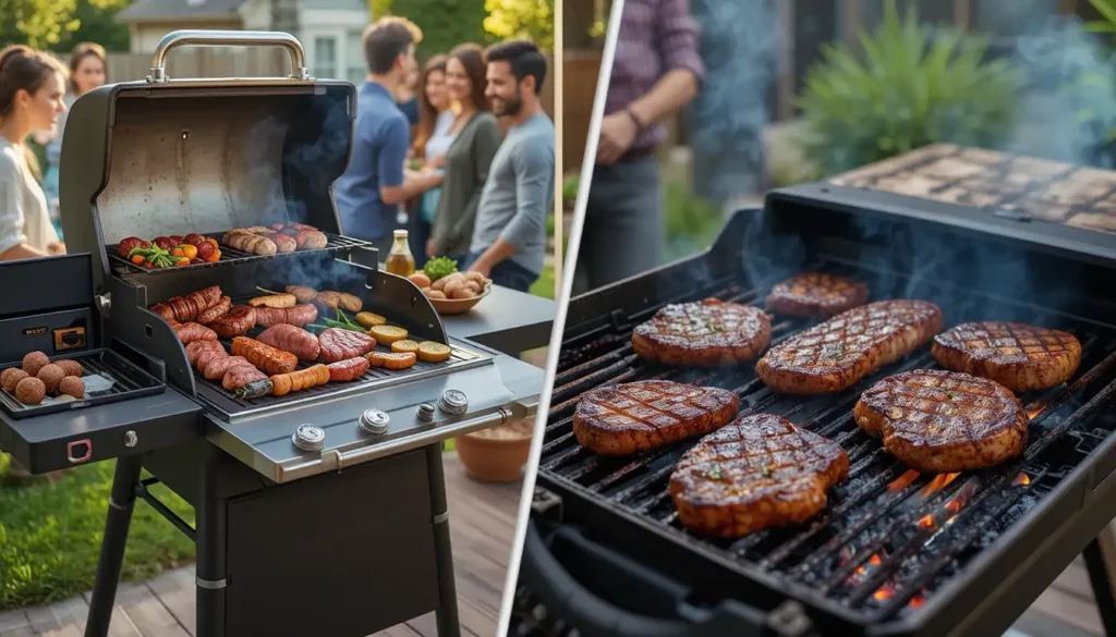 Can Traeger Be Used as a Regular Grill? 3 A side-by-side comparison of a Traeger grill and a traditional charcoal grill in use.