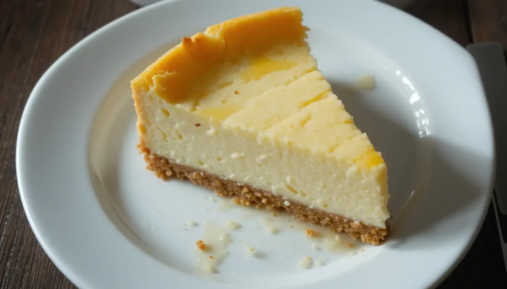 Cheesecake with a soggy and broken crust.