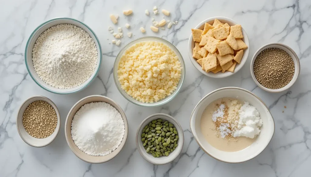 Ultimate Guide to Homemade Crackers Recipe 2 Ingredients for homemade crackers neatly arranged on a kitchen counter.