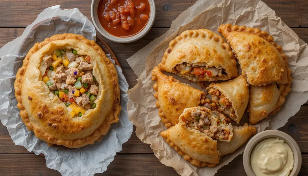 The difference between Spanish and Mexican empanadas 4 Spanish and Mexican empanadas side by side, showcasing The difference between Spanish and Mexican empanadas