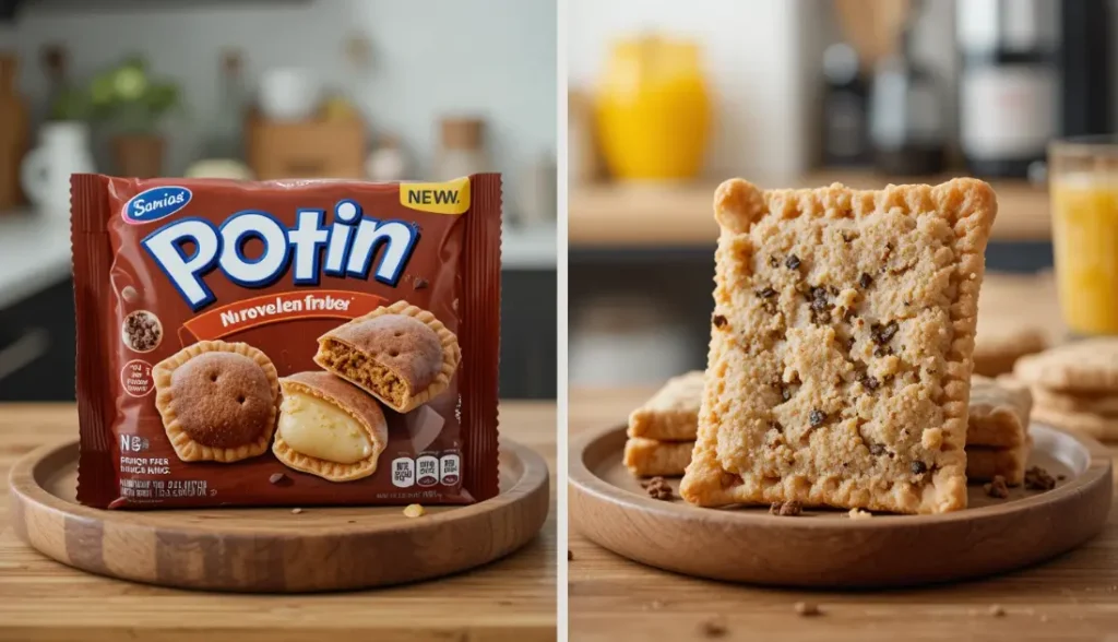 Comparison of store-bought and homemade protein pop-tarts on a wooden plate.