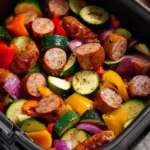 10 Minute Air Fryer Chicken Sausage with colorful mixed veggies