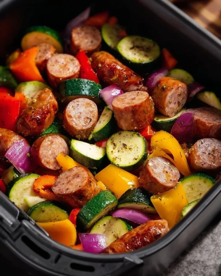 10 Minute Air Fryer Chicken Sausage and Veggies