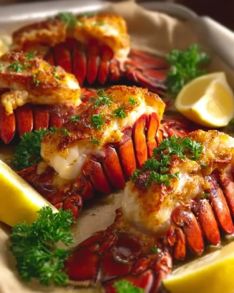 Juicy lobster tail cooked in 10 minutes, served with lemon and herbs.