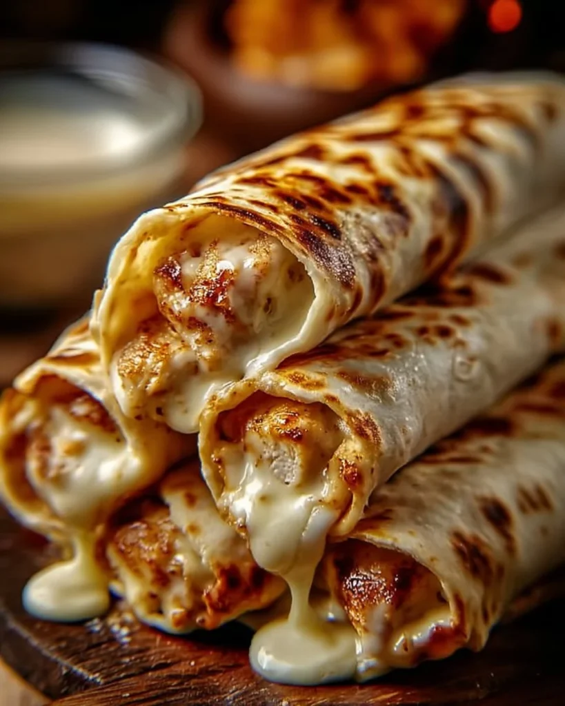 Delicious cheesy garlic chicken wraps with fresh ingredients