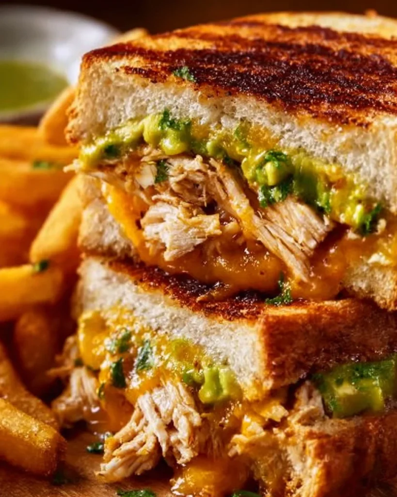 Delicious Chicken Avocado Melt Sandwich with melted cheese and fresh ingredients