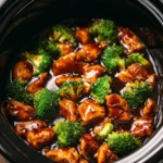 Crockpot Teriyaki Chicken served with rice and vegetables