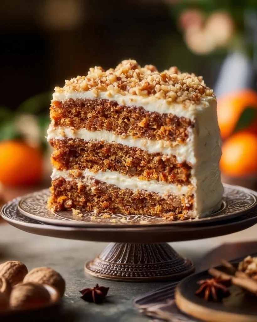 Gordon Ramsay's delectable carrot cake topped with cream cheese frosting.