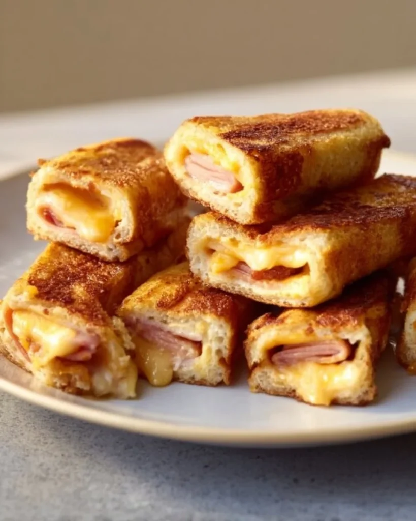 Delicious grilled cheese roll-ups served on a plate with dipping sauce.