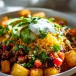 Delicious Loaded Potato Taco Bowl with creamy potatoes and tasty toppings