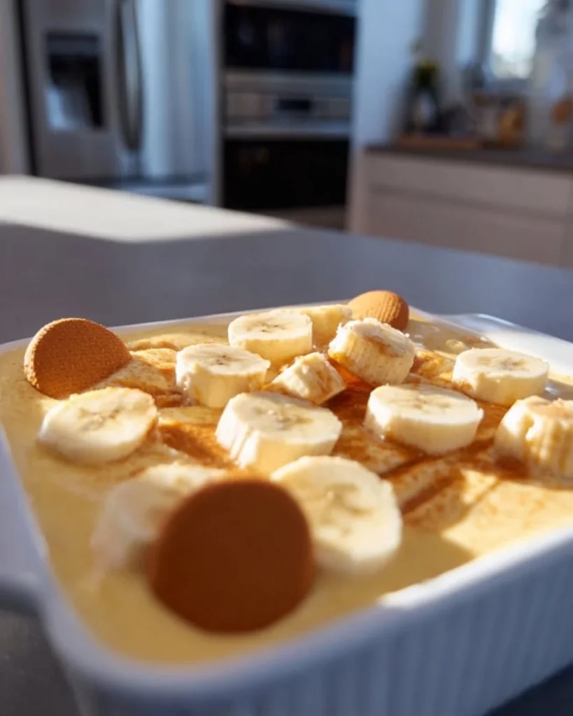 3-Layer Banana Pudding 2 Delicious 3-layer banana pudding served in a glass dish