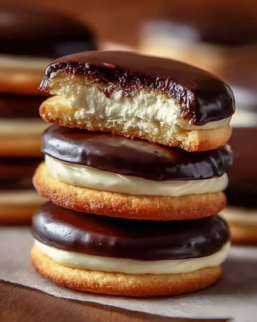 Boston Cream Pie Cookies 2 Boston Cream Pie Cookies with chocolate frosting and creamy filling