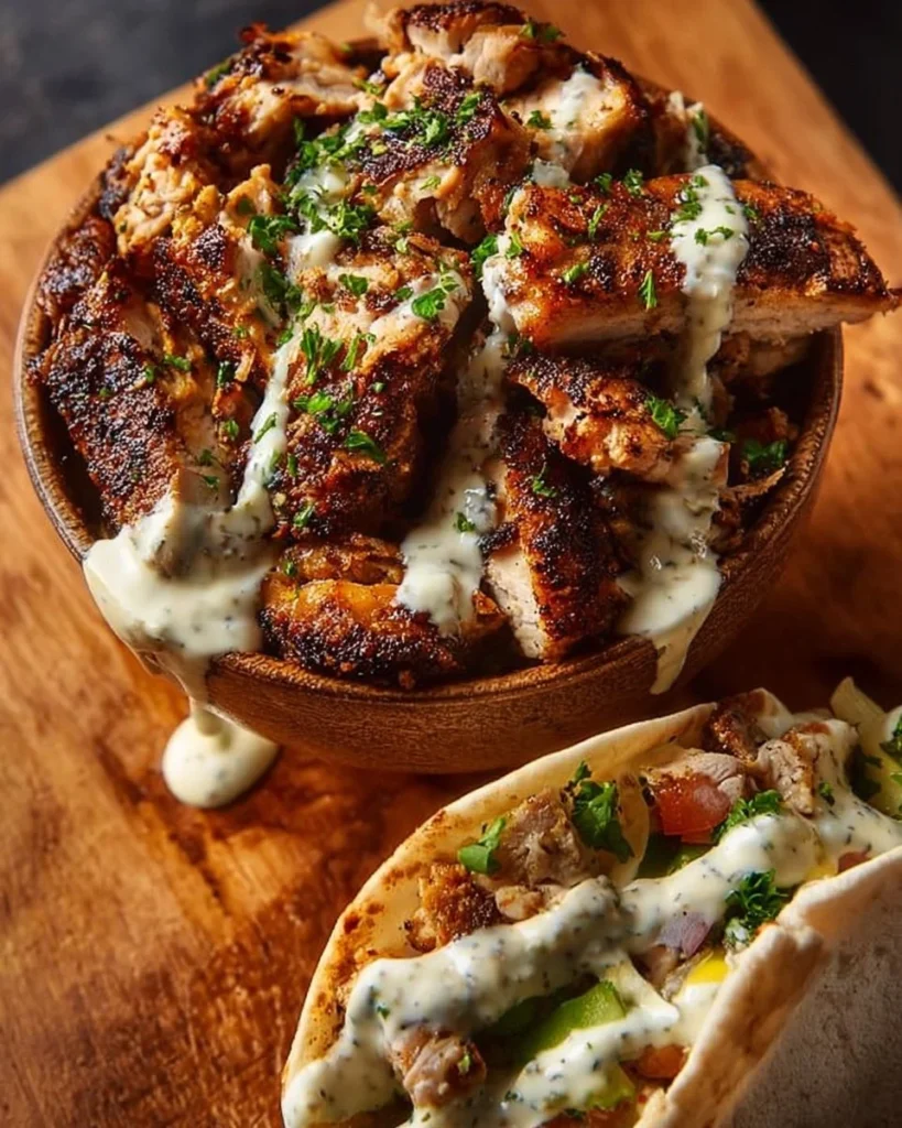 Delicious Chicken Shawarma served with creamy garlic sauce on a plate