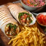 Delicious Chicken Shawarma Wrap with fresh vegetables and sauces