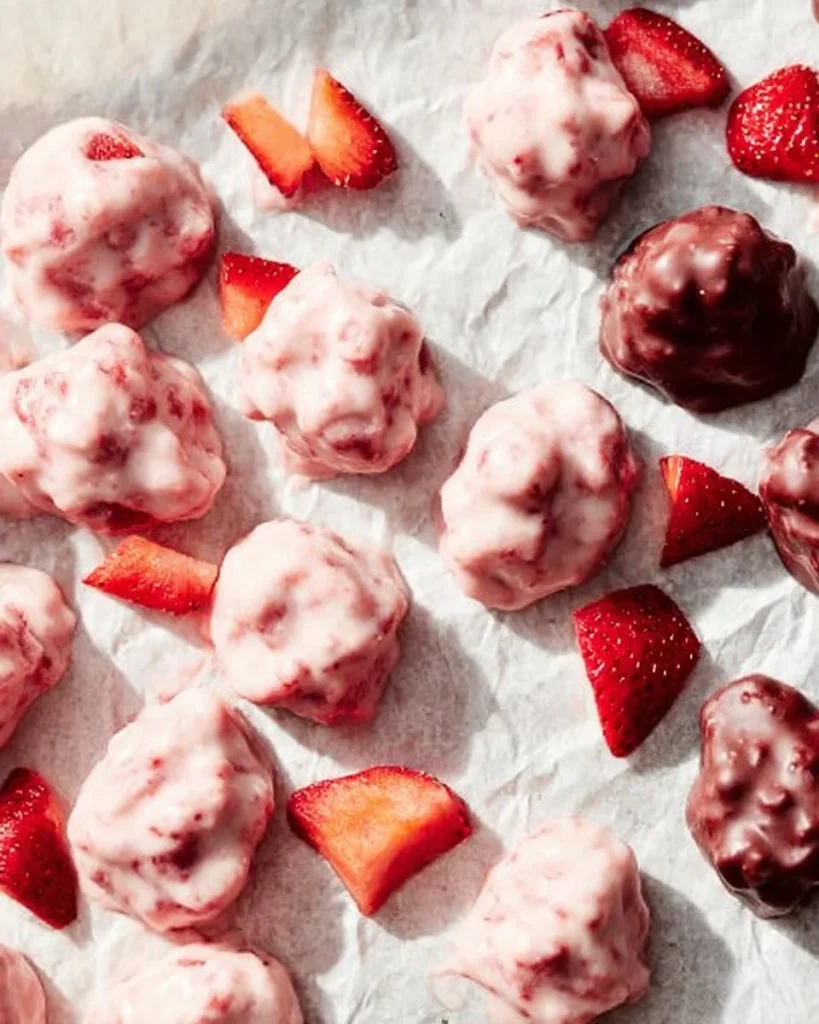 Chocolate Strawberry Yogurt Clusters recipe with fresh strawberries and yogurt