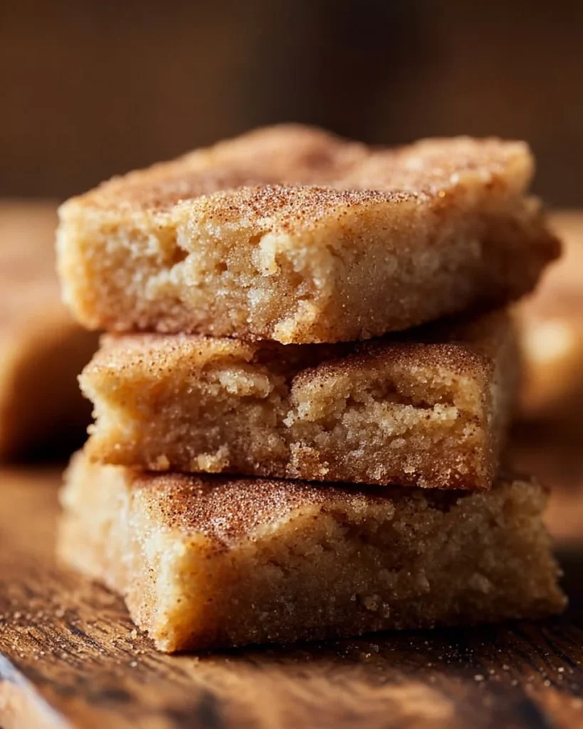 Delicious cinnamon sugar blondies served on a plate with a sprinkle of sugar on top.