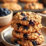 A plate of classic blueberry oatmeal cookies with fresh blueberries