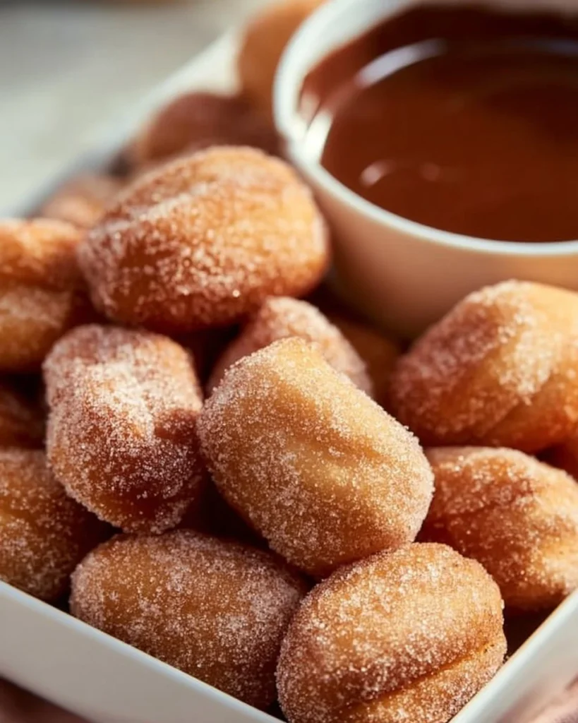 Crispy air fryer churro bites coated in cinnamon sugar
