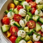 Fresh Cucumber Mozzarella Salad with herbs and dressing