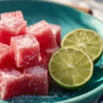 Refreshing frozen watermelon cubes with lime for a healthy snack