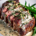 Delicious Garlic Butter Steak served with Parmesan Cream Sauce
