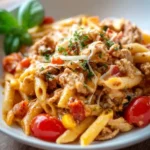 Gordon Ramsay's ground turkey pasta dish served in a bowl with fresh herbs