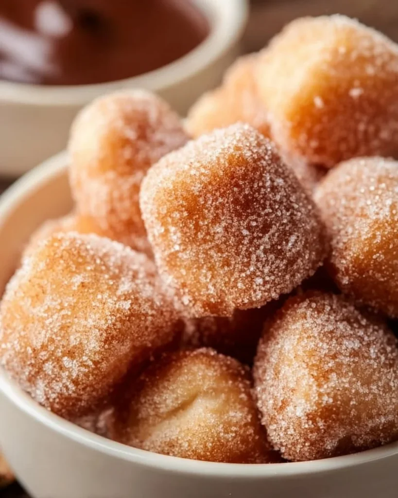 Delicious healthy air fryer churro bites sprinkled with cinnamon sugar.