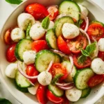 Juicy Cucumber Caprese Salad with fresh tomatoes and basil