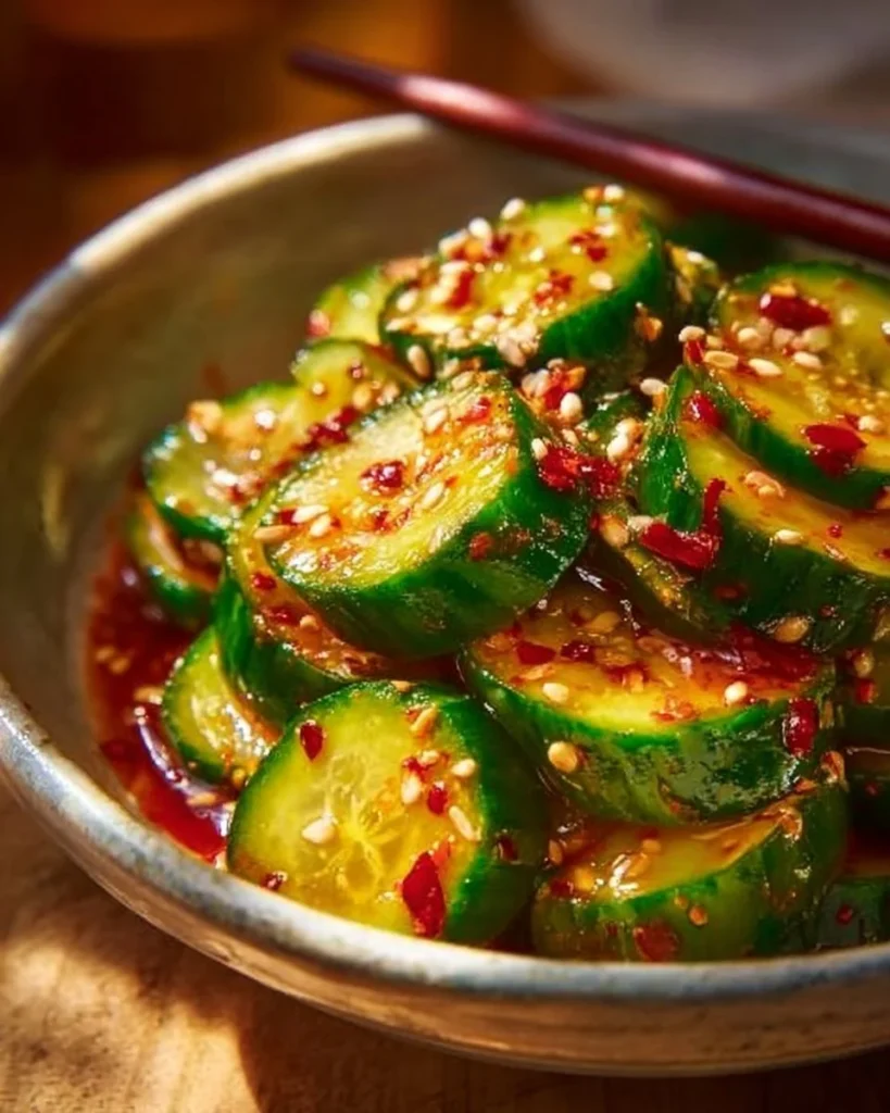 Delicious Korean Cucumber Salad served in a bowl