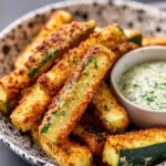 Low calorie air fryer zucchini fries served on a plate