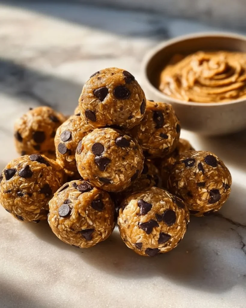 No-bake peanut butter energy bites in a bowl with ingredients