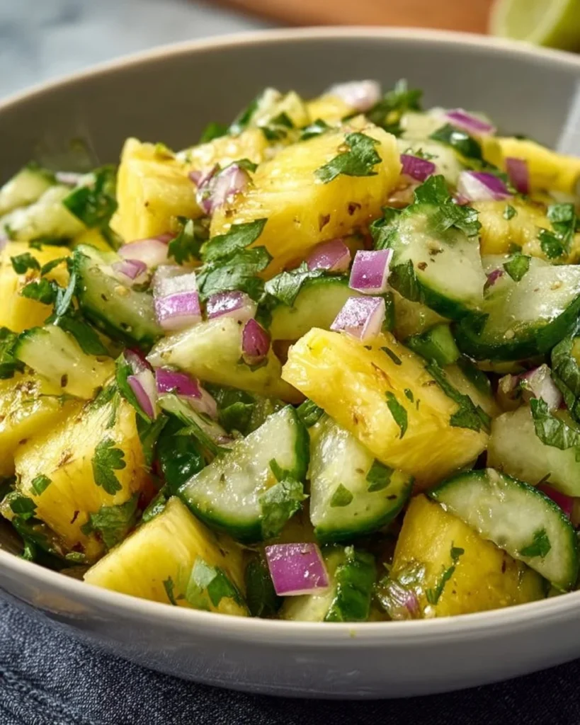 Pineapple Cucumber Salad featuring fresh cucumbers and vibrant pineapple chunks