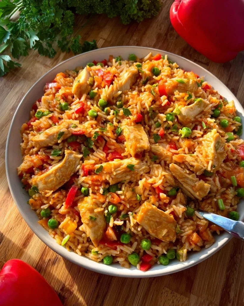 Healthy Serbian rice dish with chicken cooked in one pot for low-calorie meals
