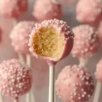 Homemade Starbucks birthday cake pop imitation on a decorative plate.