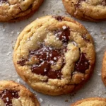 Freshly baked chocolate chip cookies on a cooling rack