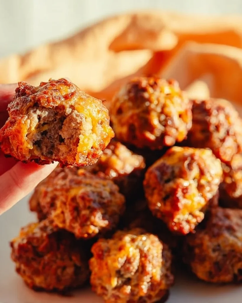 Delicious Bisquick sausage balls on a plate ready to serve.