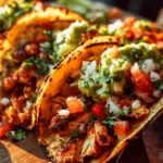 Delicious Chicken Street Tacos served with fresh ingredients and toppings.