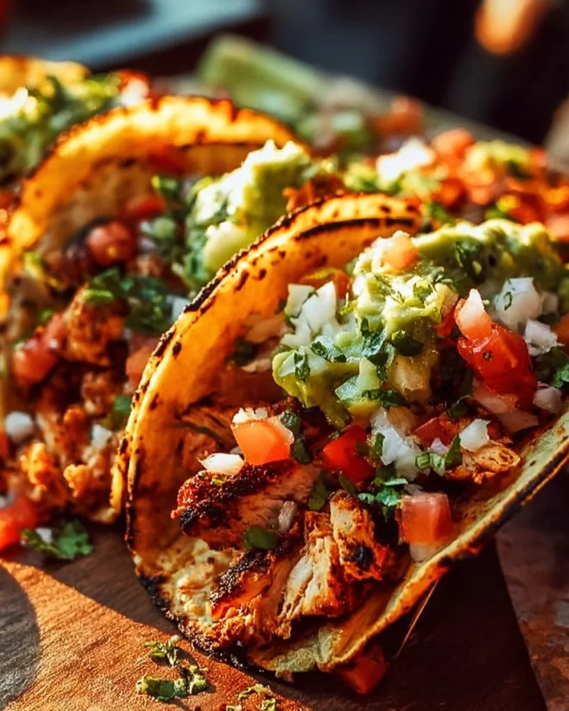 Chicken Street Tacos 2 Delicious Chicken Street Tacos served with fresh ingredients and toppings.