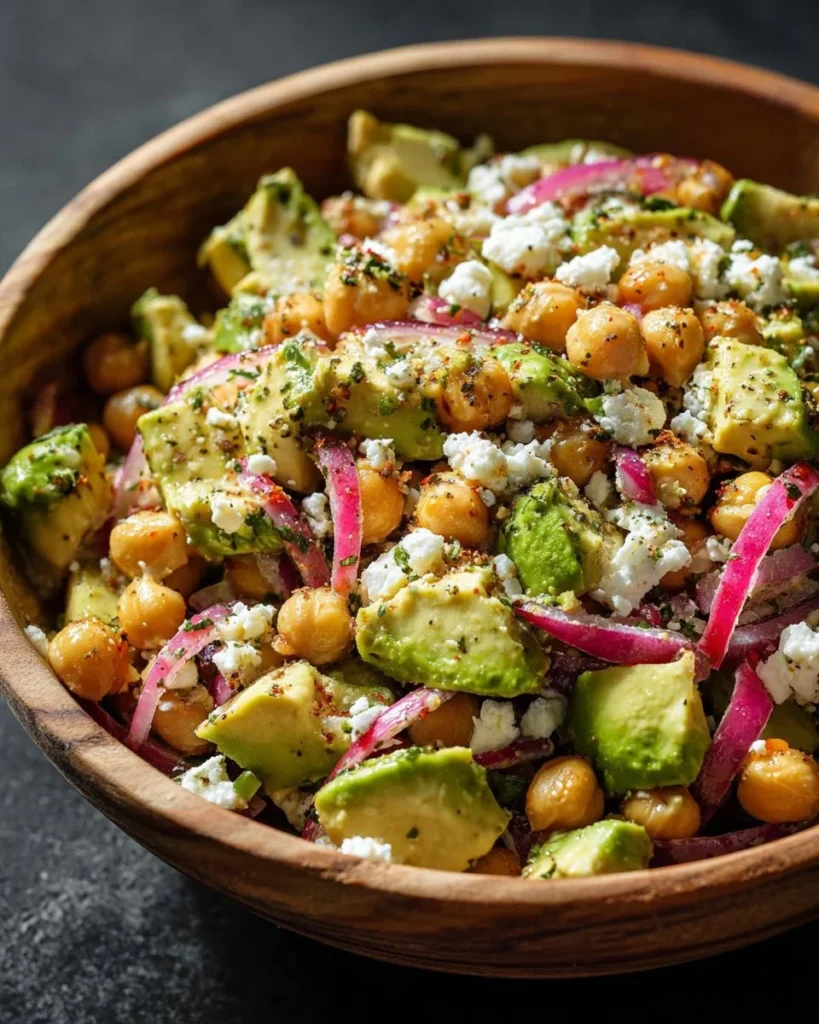 Chickpea Feta Avocado Salad with fresh ingredients