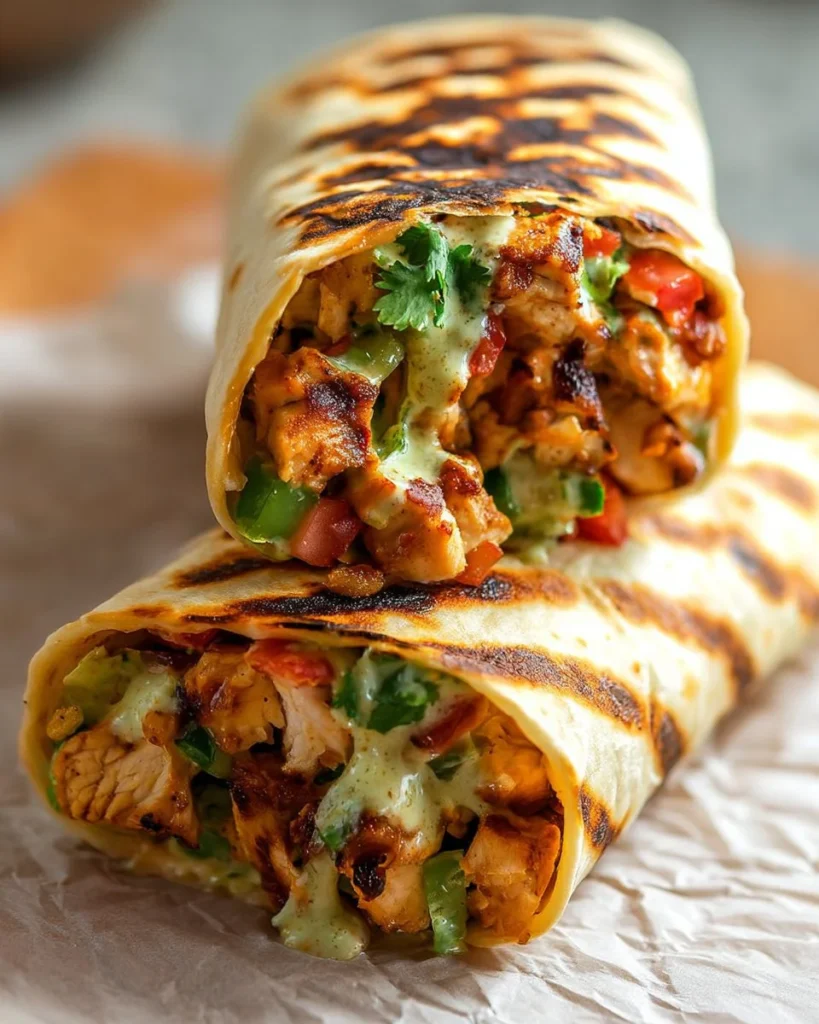 Chipotle Ranch Grilled Chicken Burrito with fresh ingredients and spices