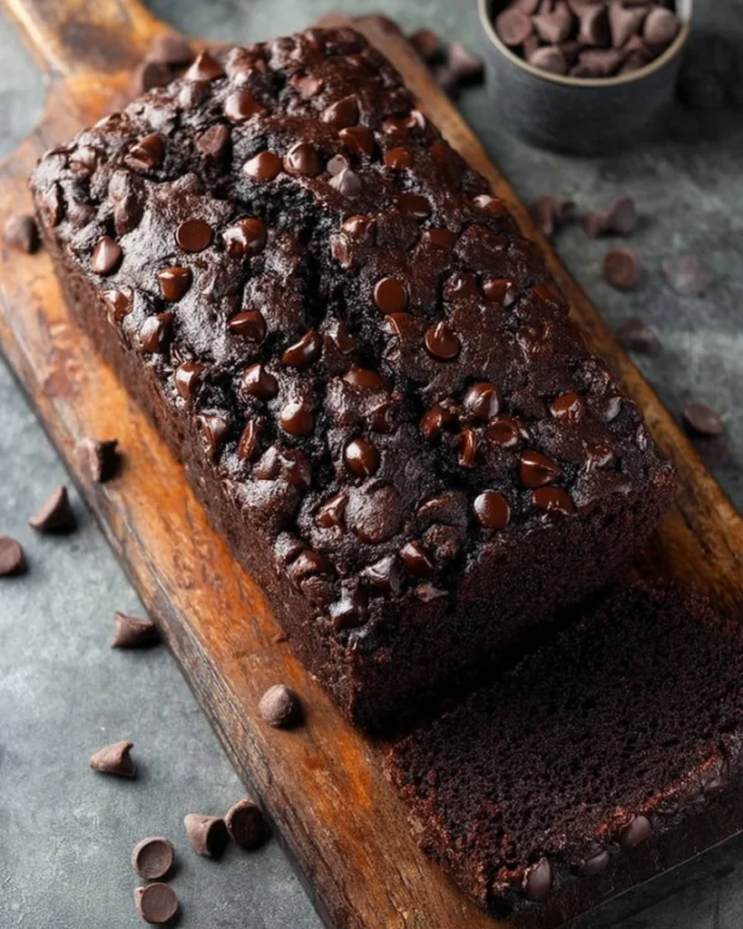 Delicious slices of chocolate banana bread with chocolate chips