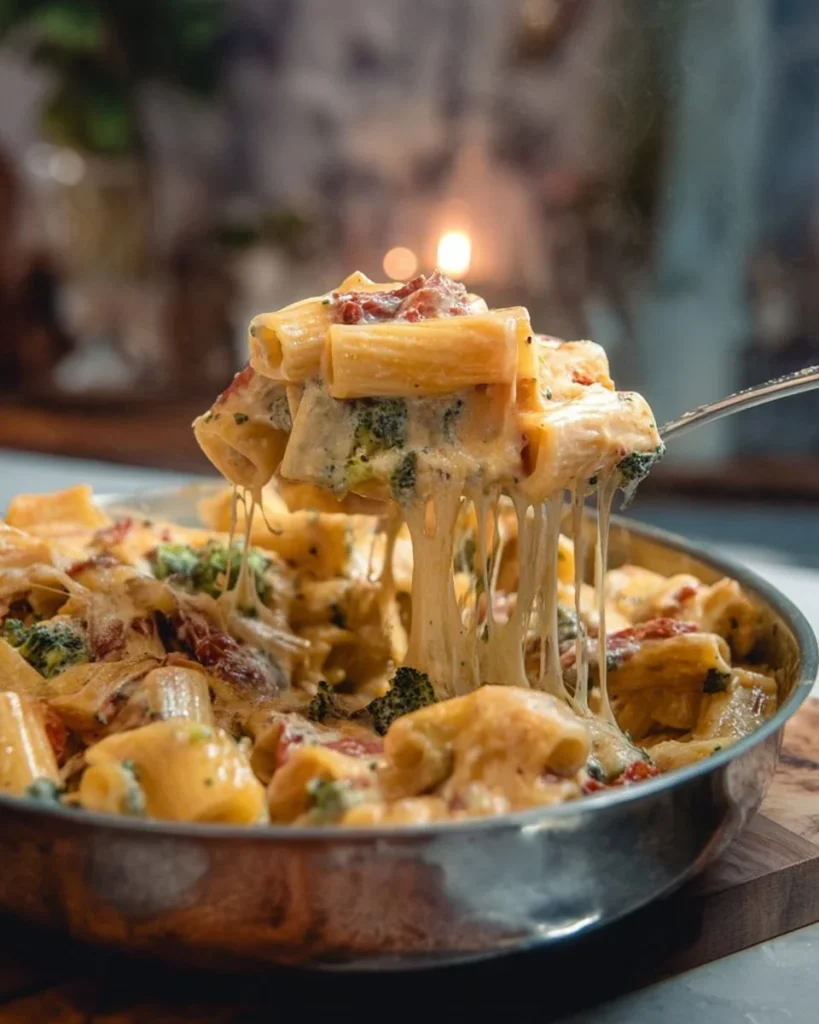Delicious creamy pasta dish garnished with herbs and cheese