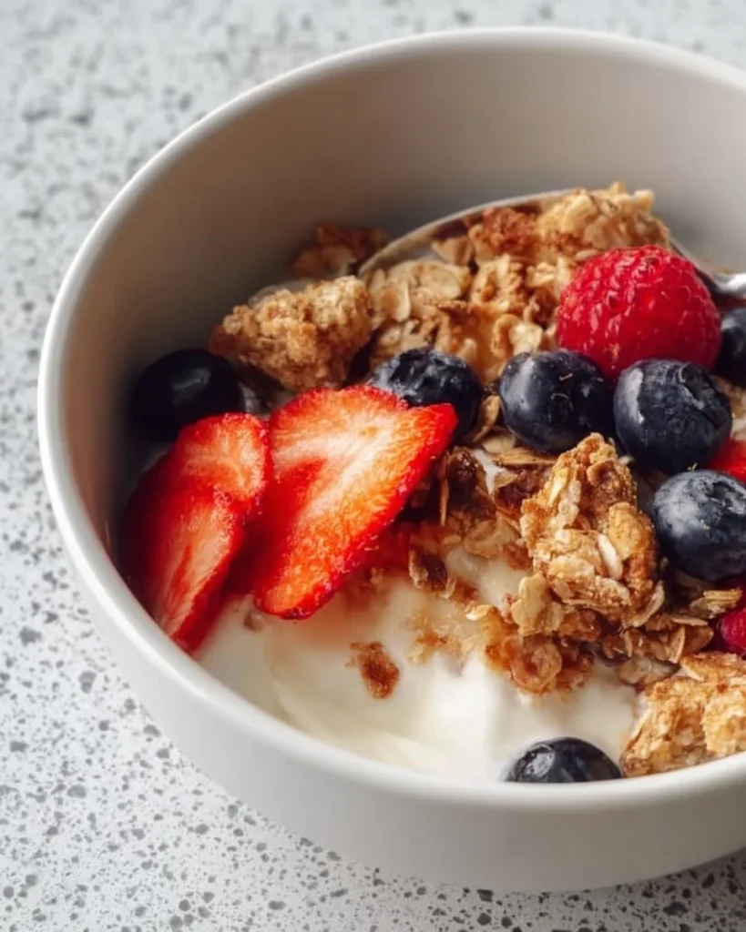 Creamy Scrambled Oats 2 A bowl of creamy scrambled oats topped with fresh berries and nuts